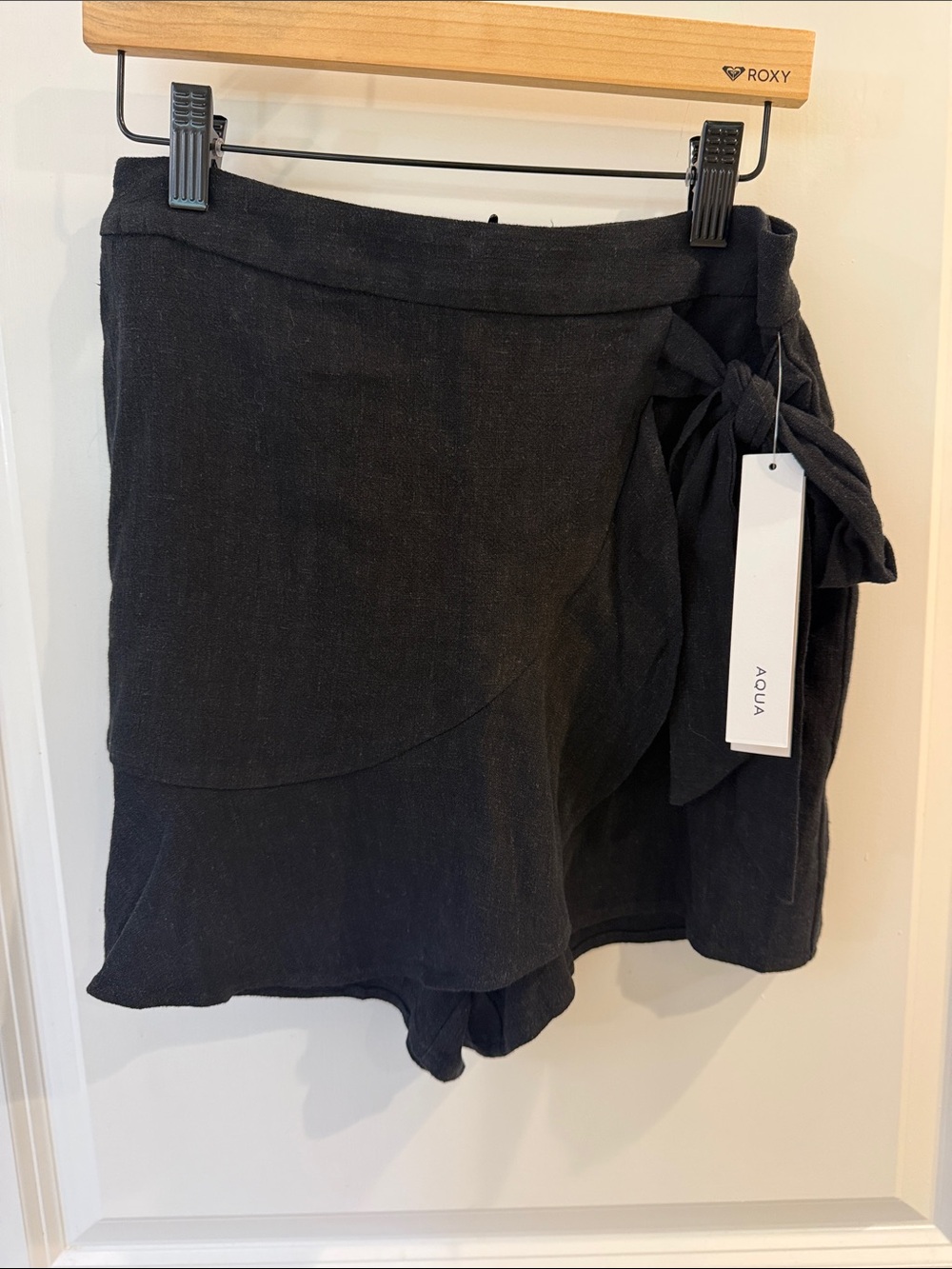 Aqua Black Wrap Skirt-Style Shorts with Side Bow